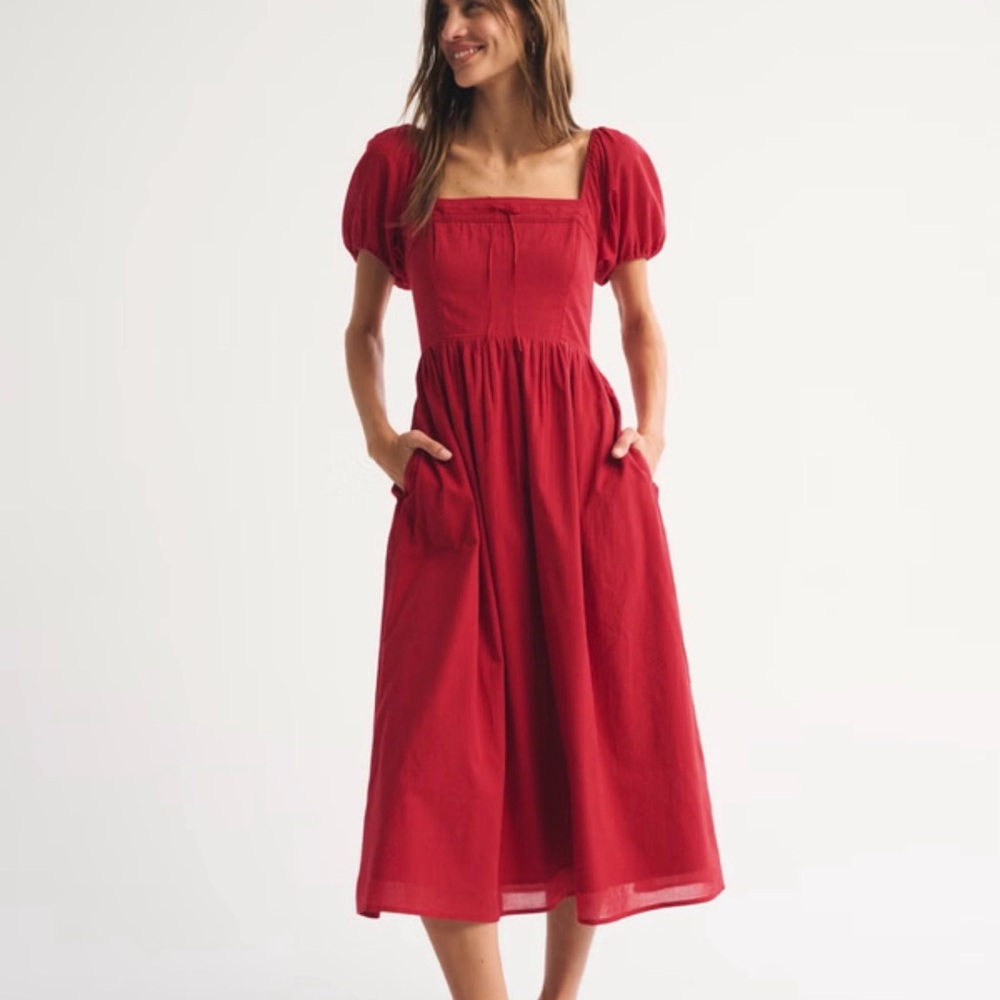 Abercrombie & Fitch Chic Red Scarlet Midi Dress Size L BRAND NEW W/tags!!!